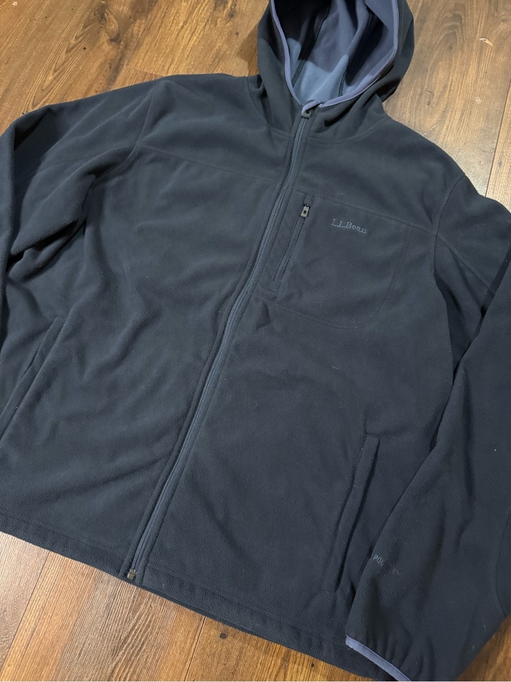 L.L.Bean Men’s Polartec Hooded Fleece Jacket Full Zip Navy Blue Large - Picture 3 of 13